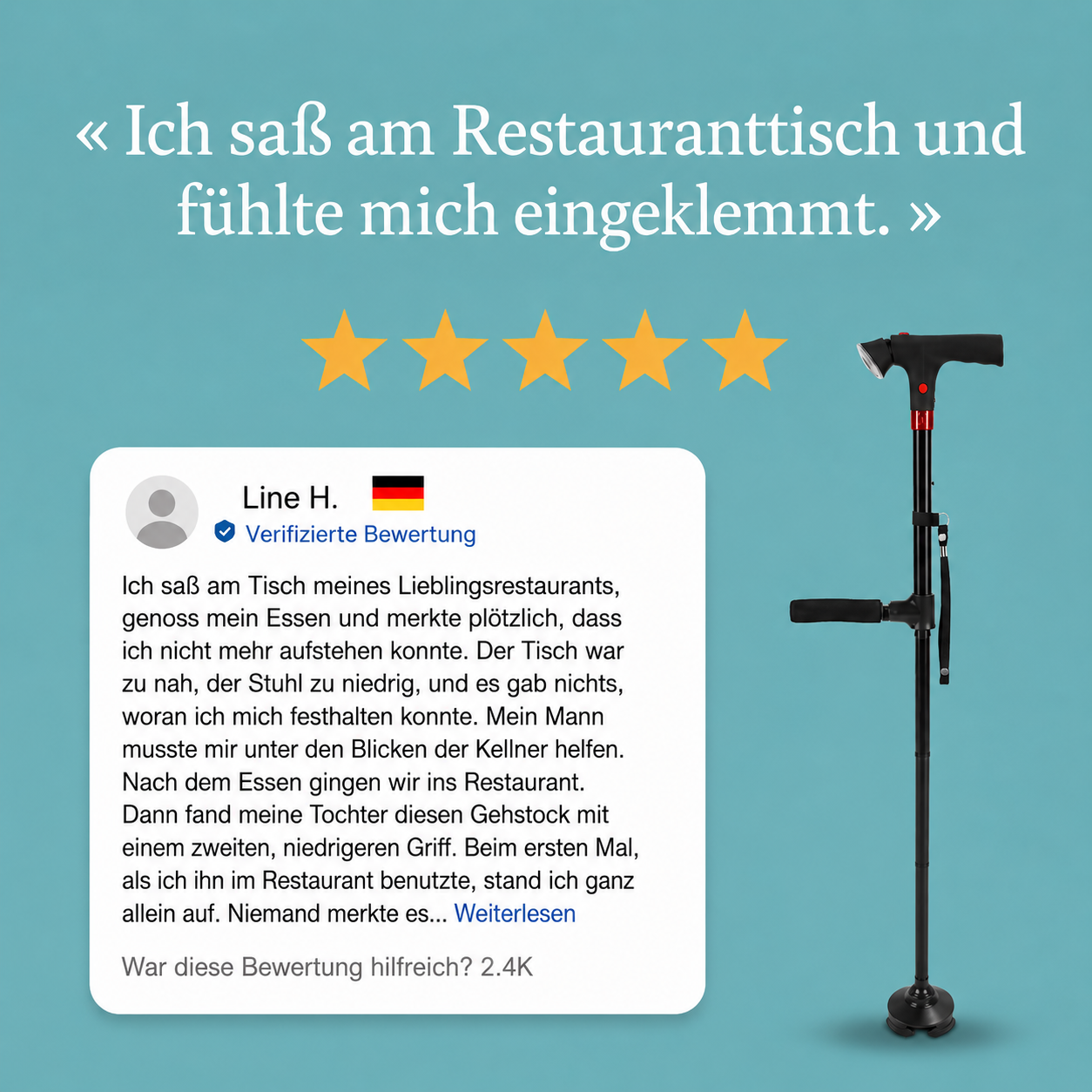 Stelora Gehstock – Sicher aufstehen & gehen mit Doppelgriff und LED