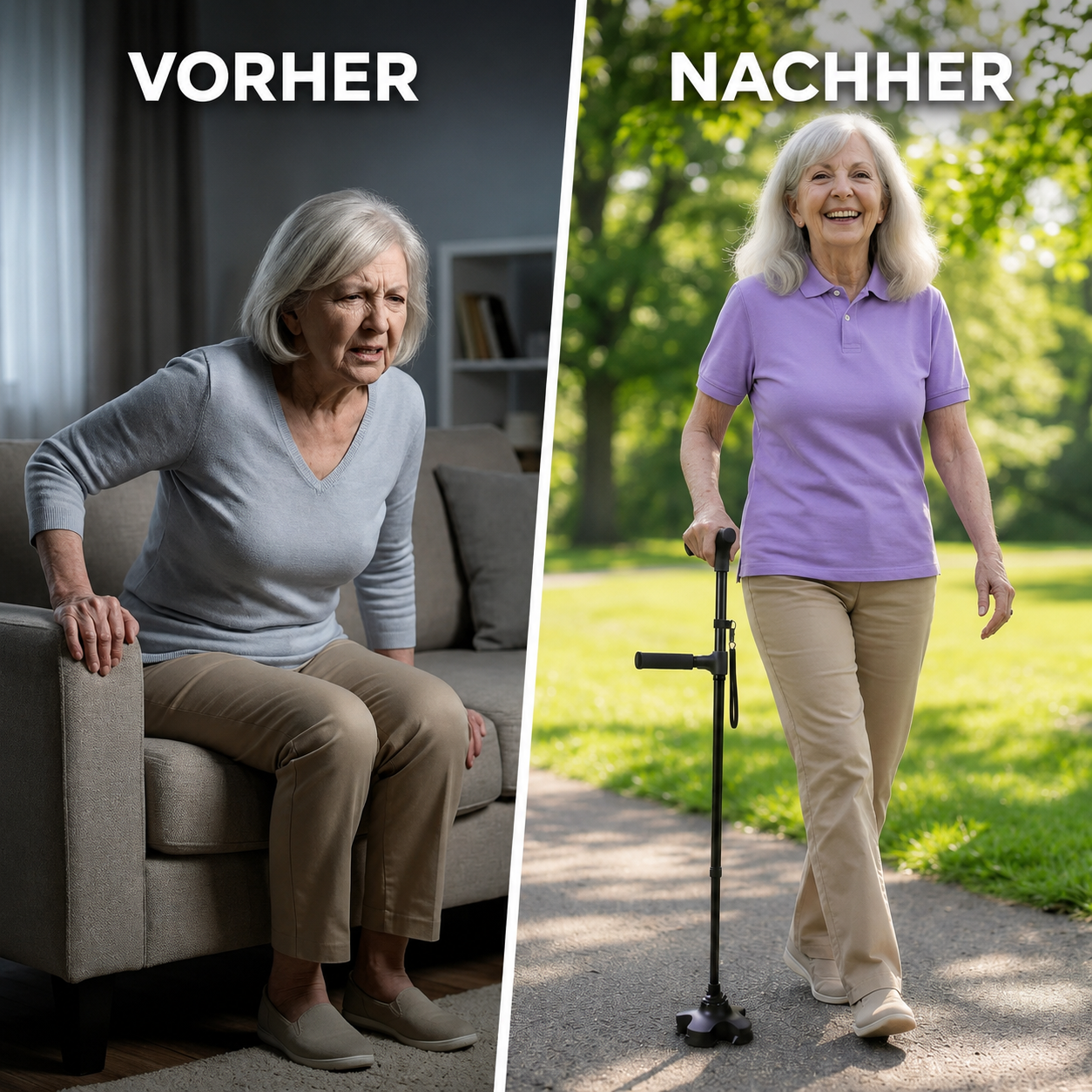 Stelora Gehstock – Sicher aufstehen & gehen mit Doppelgriff und LED